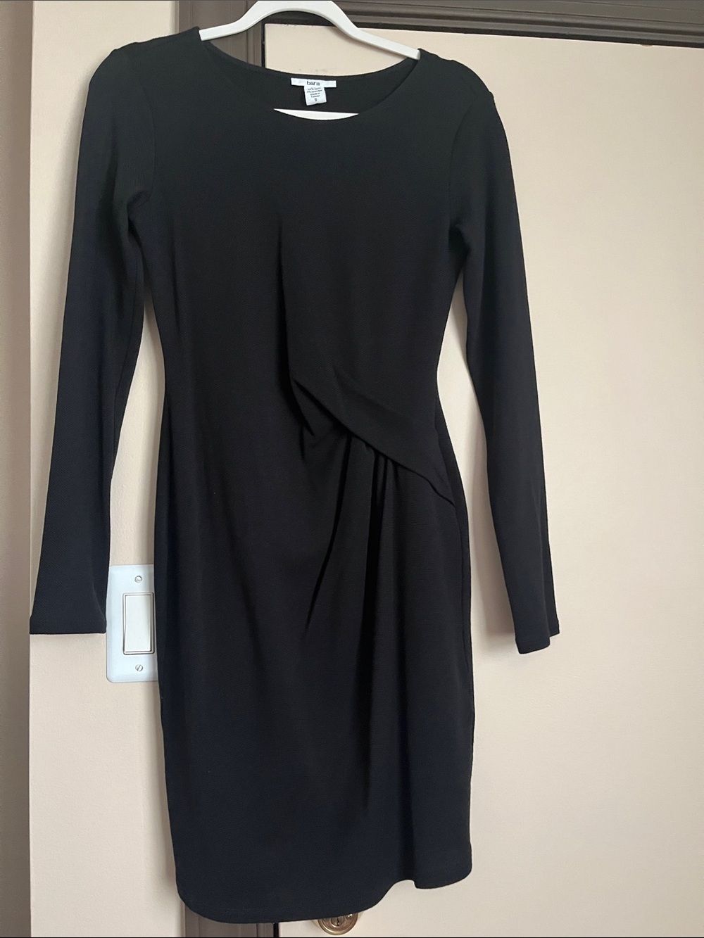 Bar III Black Long-Sleeve Twist-Pleat Sheath Dress